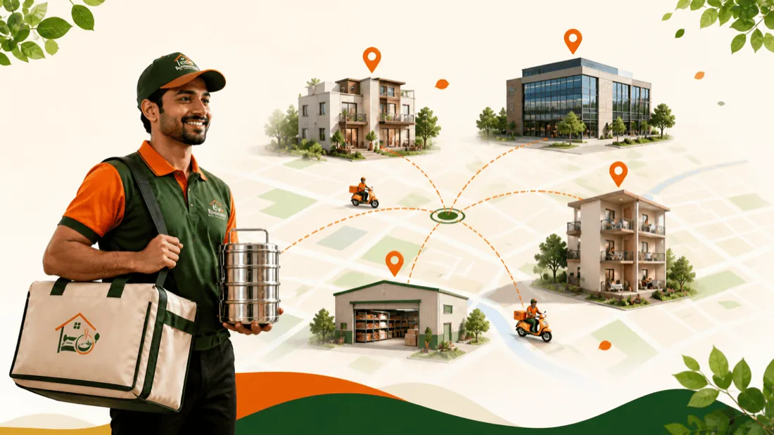 Ravinarayan Tiffin tiffin delivery zone map covering Metcity and Yakubpur in Jhajjar district